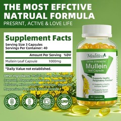 100% Natural Mullein Leaf Capsules | Respiratory Support Vegan Herbal Aid 240ct