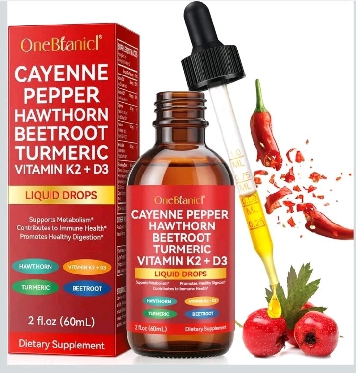 Organic Cayenne Pepper Liquid Drops With Hawthorn Beetroot Turmeric 2oz Exp 2028