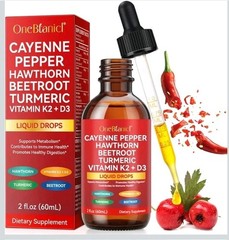 Organic Cayenne Pepper Liquid Drops With Hawthorn Beetroot Turmeric 2oz Exp 2028