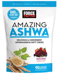 Force Factor Amazing Ashwa Triple Berry Flavor, 90 Soft Chews KSM-66 Ashwagandha
