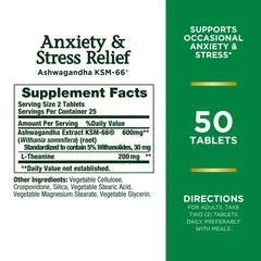 Nature’s Bounty Anxiety & Stress Relief Ashwagandha KSM-66 L-Theanine 50 Ct