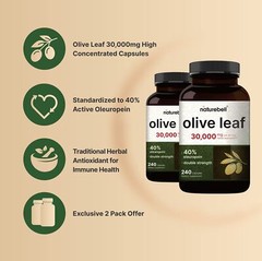 2 Pack Olive Leaf Extract 750mg Per Serving Maximum Strength 20% Oleuropein