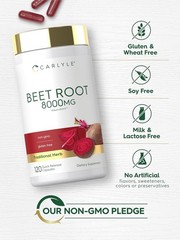 USDA Organic Extra Strength Beet Root 20:1 Extract 8000 mg Strength 120 Capsules