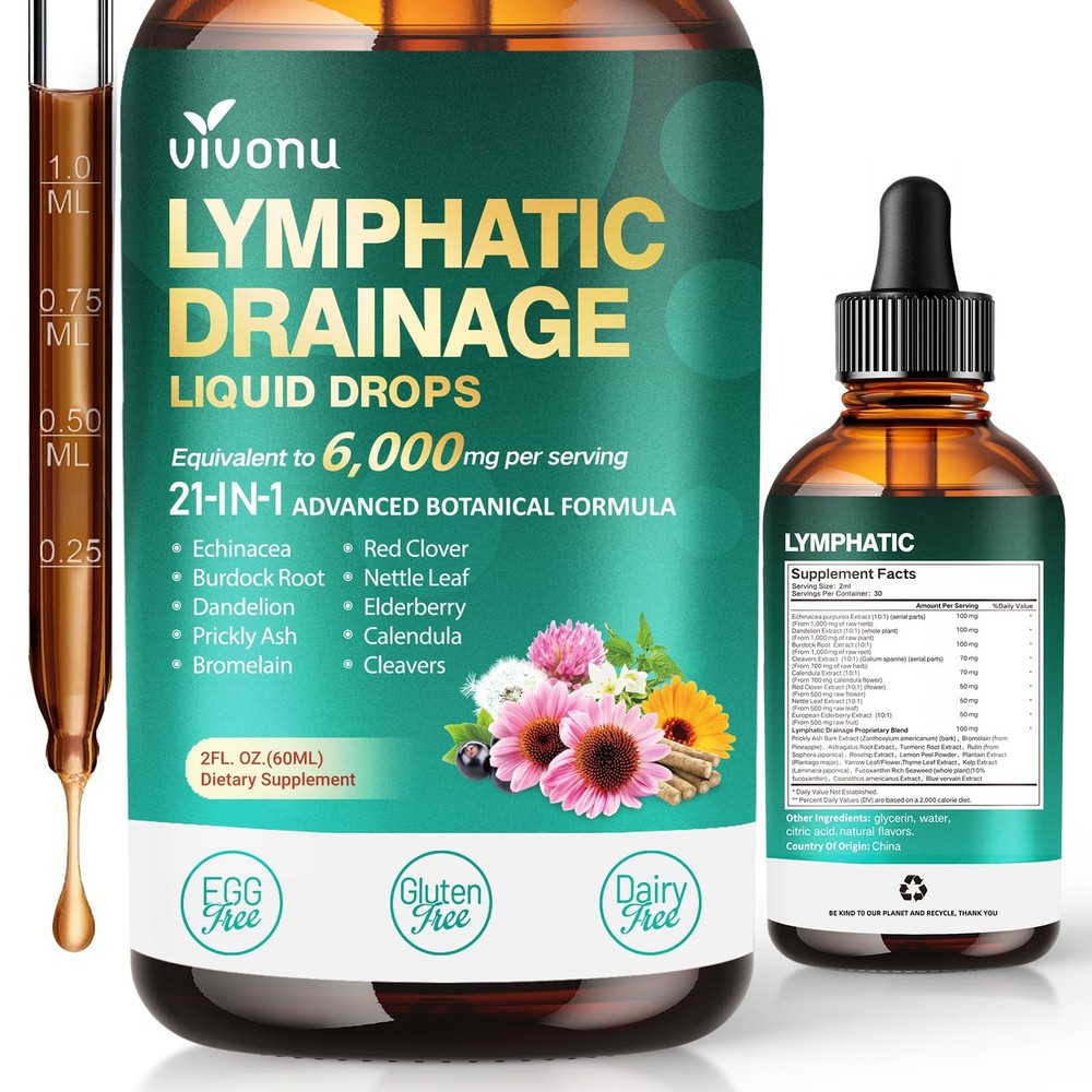 21-in-1 Lymphatic Drainage Drops for Liposomal, 6000mg Immune & Lymph System …