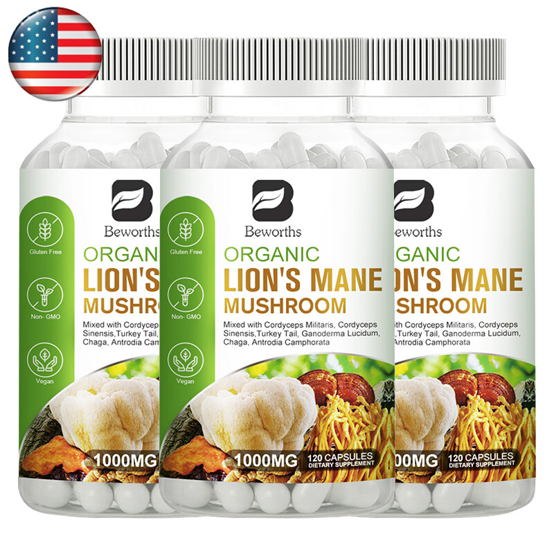 Lions Mane Mushroom Capsules 1000mg Brain Memory Focus Immune Support Supplyment