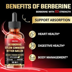 10In1 Liquid Drops Berberine with Ceylon Cinnamon Bitter Melon Turmeric Ginger G