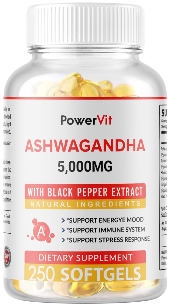 ASHWAGANDHA 5000MG 250 SOFTGELS – HIGH STRENGTH STRESS FATIGUE ANXIETY RELIEF