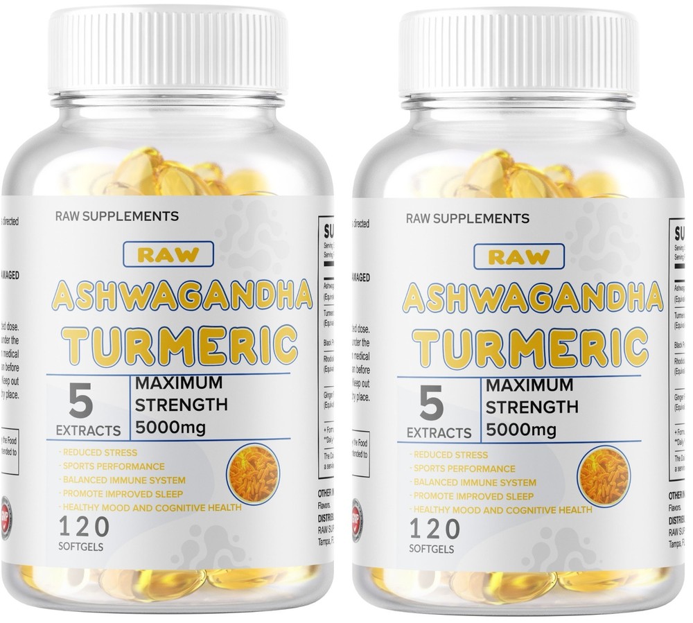 Organic Ashwagandha Capsules 5000mg Strong Stress & Adrenal Support 240 Softgels