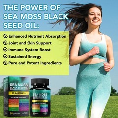 Sea Moss Black Seed Oil Ashwagandha Ginger, 60 Count (Pack of 1)