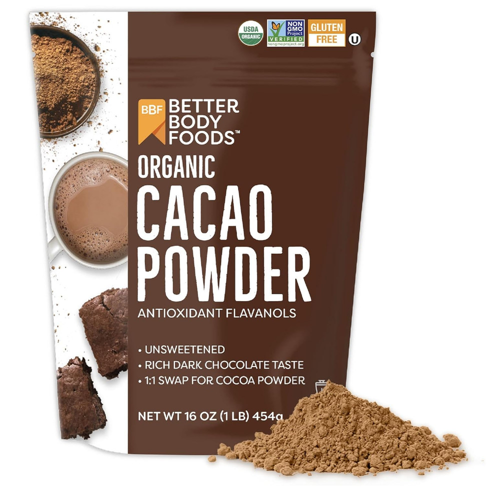 BetterBody Foods Organic Cacao Powder, Rich Chocolate 16 Ounce (Pack of 1)