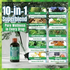Soursop Bitters Liquid Drops 10 in 1 with Sea Moss, Moringa, Turmeric, Black See