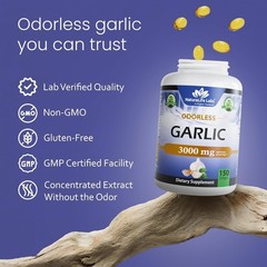 Odorless Garlic – Concentrated 100:1 Garlic Extract with Olive Oil – 150 Soft…