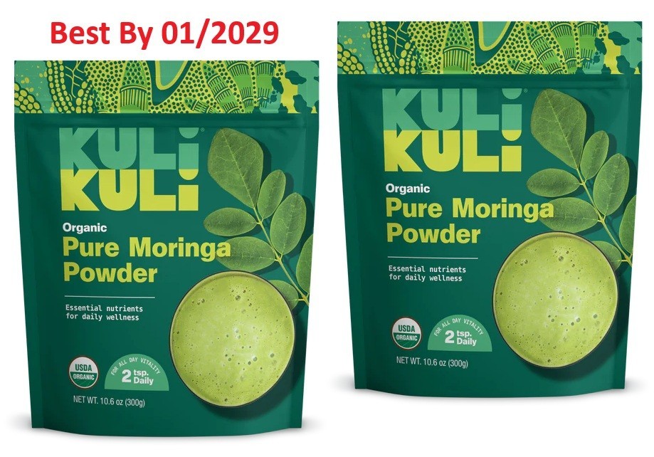 2-PACK Kuli Kuli Organic Pure Moringa Powder 10.6 oz (300g) each bag