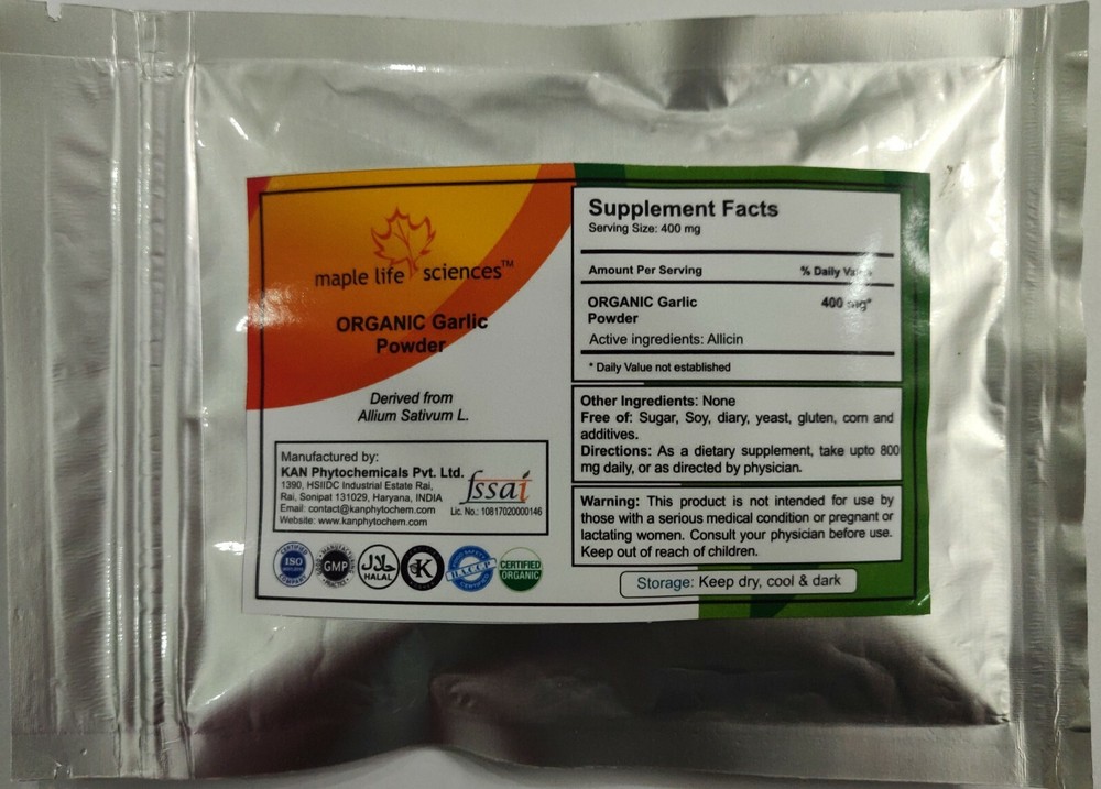 ORGANIC Garlic Powder Allicin No fillers Allium Sativum L Pure High Quality