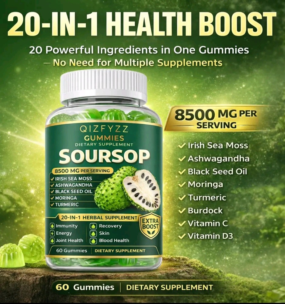 1 PCS Summervibes Soursop Gummies 20-in-1 Herbal Complex Sea Moss Moringa 60ct