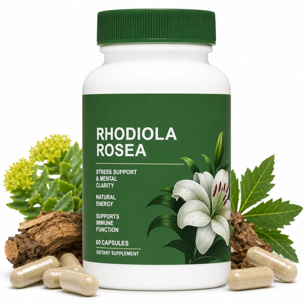 Rhodiola Rosea Supplement Organic – Adaptogenic 60 Count (Pack of 1), Green
