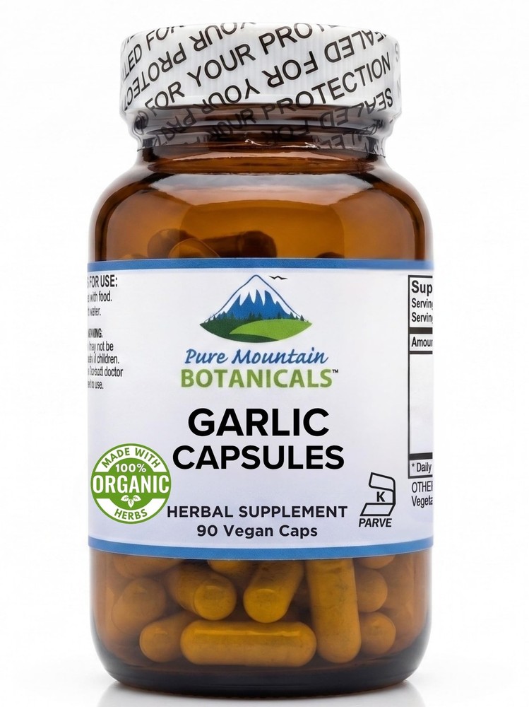 Pure Mountain Botanicals Garlic Capsules with 500mg Organic Garlic Pills