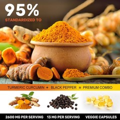TURMERIC 95% CURCUMIN 2600mg EXTRACT TUMERIC BLACK PEPPER ANTIOXIDANT BEST