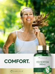 Feverfew Capsules 380mg | 180 Count | Non-GMO, Gluten Free | by Carlyle