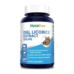 NusaPure DGL Licorice Extract 500 mg 200 Veggie Capsules (Vegan,Non-GMO)