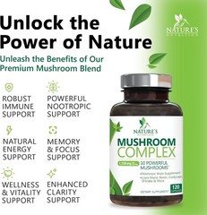 Mushroom Complex Supplement Capsules – 10 Mushrooms Lions Mane, Reishi, Chaga