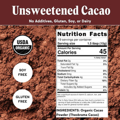 Chocolate Organic Cacao Powder – Unsweetened, Non-Alkalized, Perfect for Baking,