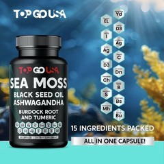 3 Pack Sea Moss Black Seed Oil Ashwagandha Burdock Root Turmeric 270 Capsules