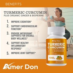 Turmeric Curcumin 1950mg 95% Extract with Black Pepper Antioxidant Support
