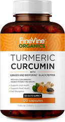Turmeric Curcumin with Bioperine Black Pepper and Ginger – Made in USA – 120 Veg