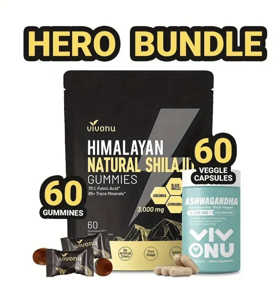 Shilajit Gummies Max Strength + Ashwagandha Bundle Energy Focus Stress Relief