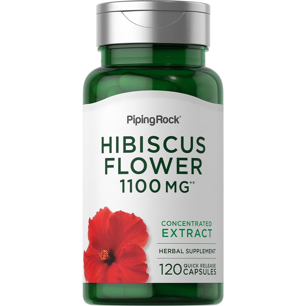 Hibiscus Flowers 1100 mg | 120 Capsules | Non-GMO, Gluten Free | by Piping Rock
