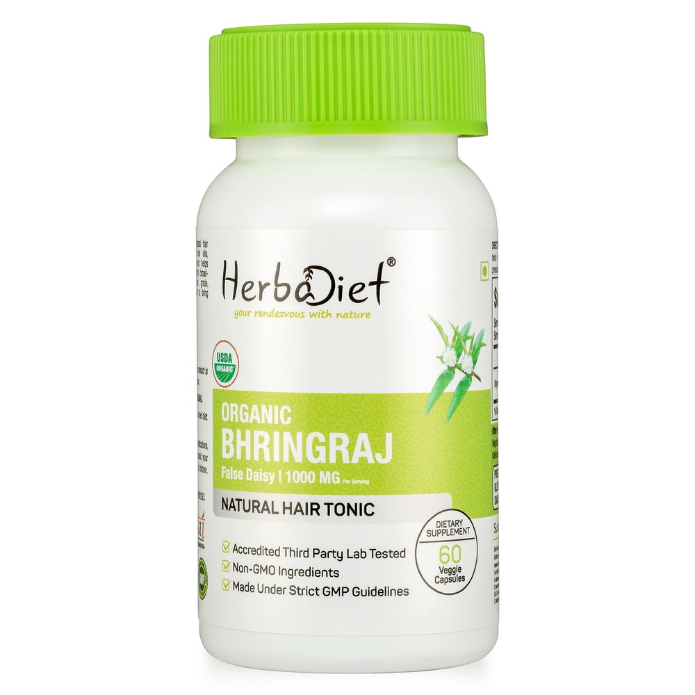 100% Organic Bhringraj Capsules Eclipta Alba False Daisy Grey Hair Fall Remedy