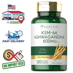 KSM-66 Ashwagandha 600mg with L-Theanine | 120 Caplets | Root Extract