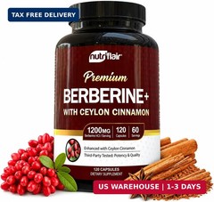 NutriFlair Berberine HCl 1200mg, 120 Capsules – Plus Ceylon Cinnamon, Berberine