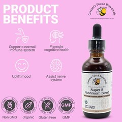 Super 5 Mushroom Blend Tincture 2oz | Reishi, Lion’s Mane, Chaga, Turkey Tail &