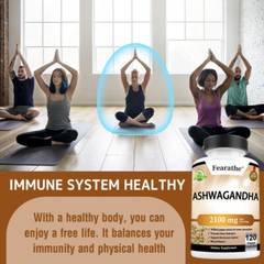 Organic Ashwagandha 2,100 mg w/ Black Pepper – Stress Relief, Mood Enhancer