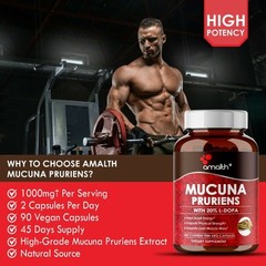 Mucuna Pruriens Extract Powder 1000mg Capsules – 90 Count – Energy, Performance