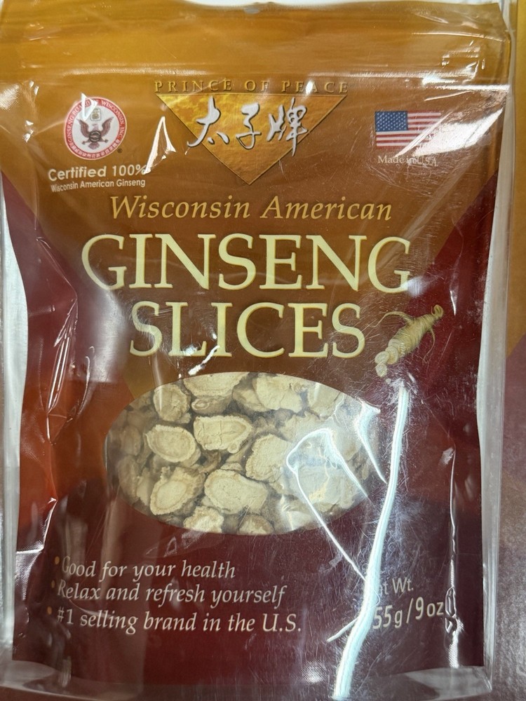 Prince of Peace Wisconsin American Ginseng Slices (9oz Bag- Sealed) BB 08/2026