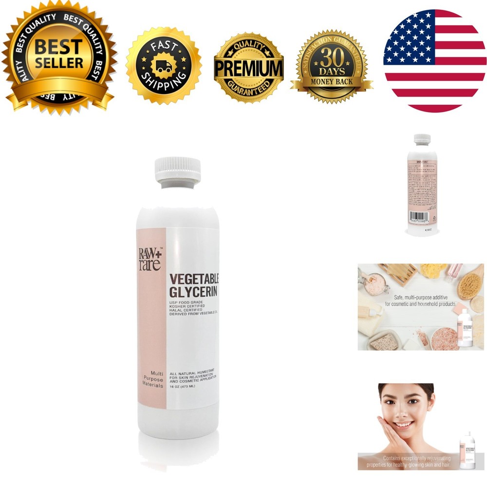 Pure Vegetable Glycerin Liquid – 16 Fl Oz, Kosher & Halal for Skin & Cosmetics