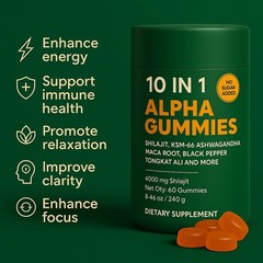 True Alpha 10-in-1 Shilajit Gummies 4000mg Energy Immune 60ct Men