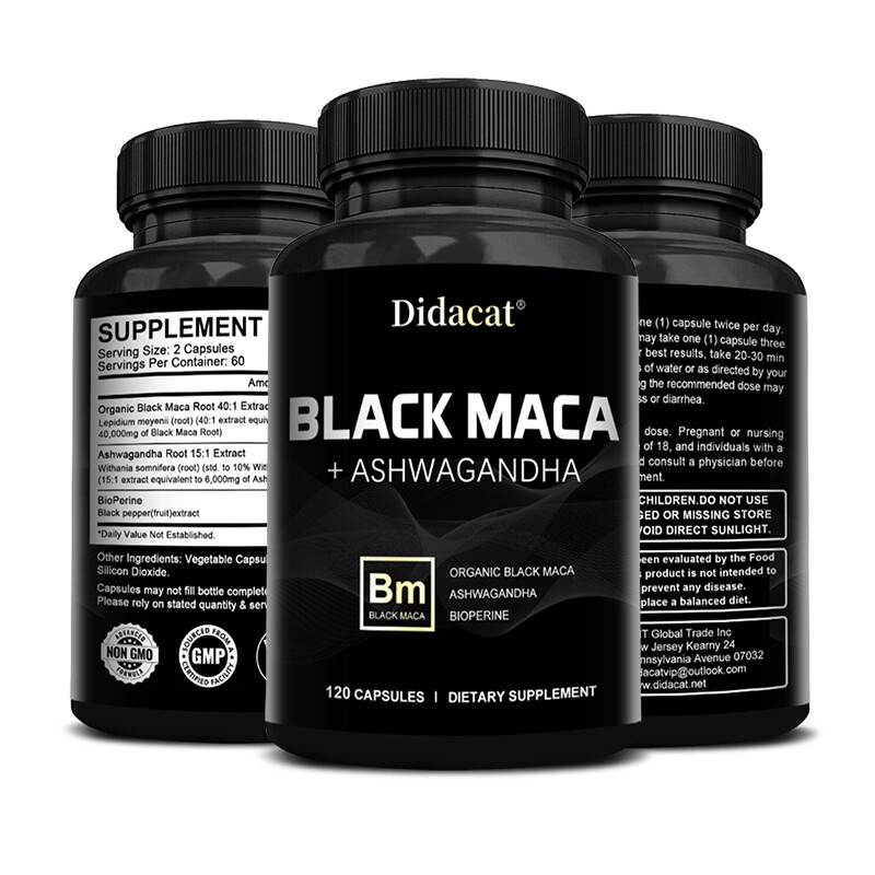 Black Maca -30/60/120Capsules – 1000mg high dose – Ashwagandha, BioPerine- Vegan