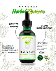 Lemon Balm Extract Non-Alcohol Liquid Herb Drops Organic Natural Aid 2 oz
