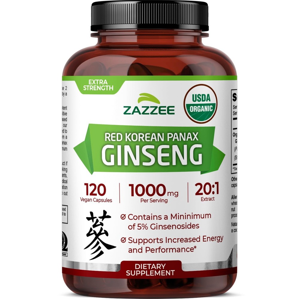 USDA Organic Red Korean Panax Ginseng 20:1 Extract, 1000 mg, 5% Ginsenosides,…