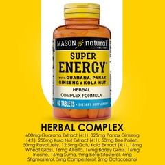 MASON NATURAL Super Energy, Made with Guarana, Panax 60 Count (Pack of 1)