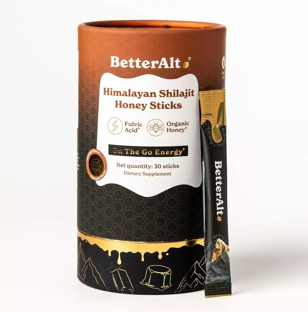 Better Alt Pure Himalayan Shilajit Caramel Honey Sticks Organic – 30 Sticks