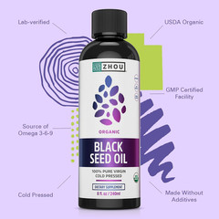 Aceite de semilla negra orgánico – 100 % puro virgen prensado en frío – 8 fl oz