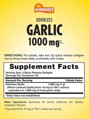 Sundance Odorless Garlic Softgels | 1000mg | 90 Count | Non-GMO and Gluten…