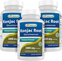 3 Pack Best Naturals Konjac Glucomannan root 2000mg/serving 180 Veggie Caps