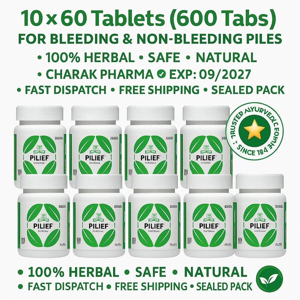 Charak Pilief Tablets 600 Tabs (10 x 60) for Piles Relief | Exp 09/2027