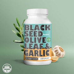 BLACK SEED OLIVE LEAF GARLIC – Immune Digestive Skin Hair Brain Wellness 90 Caps